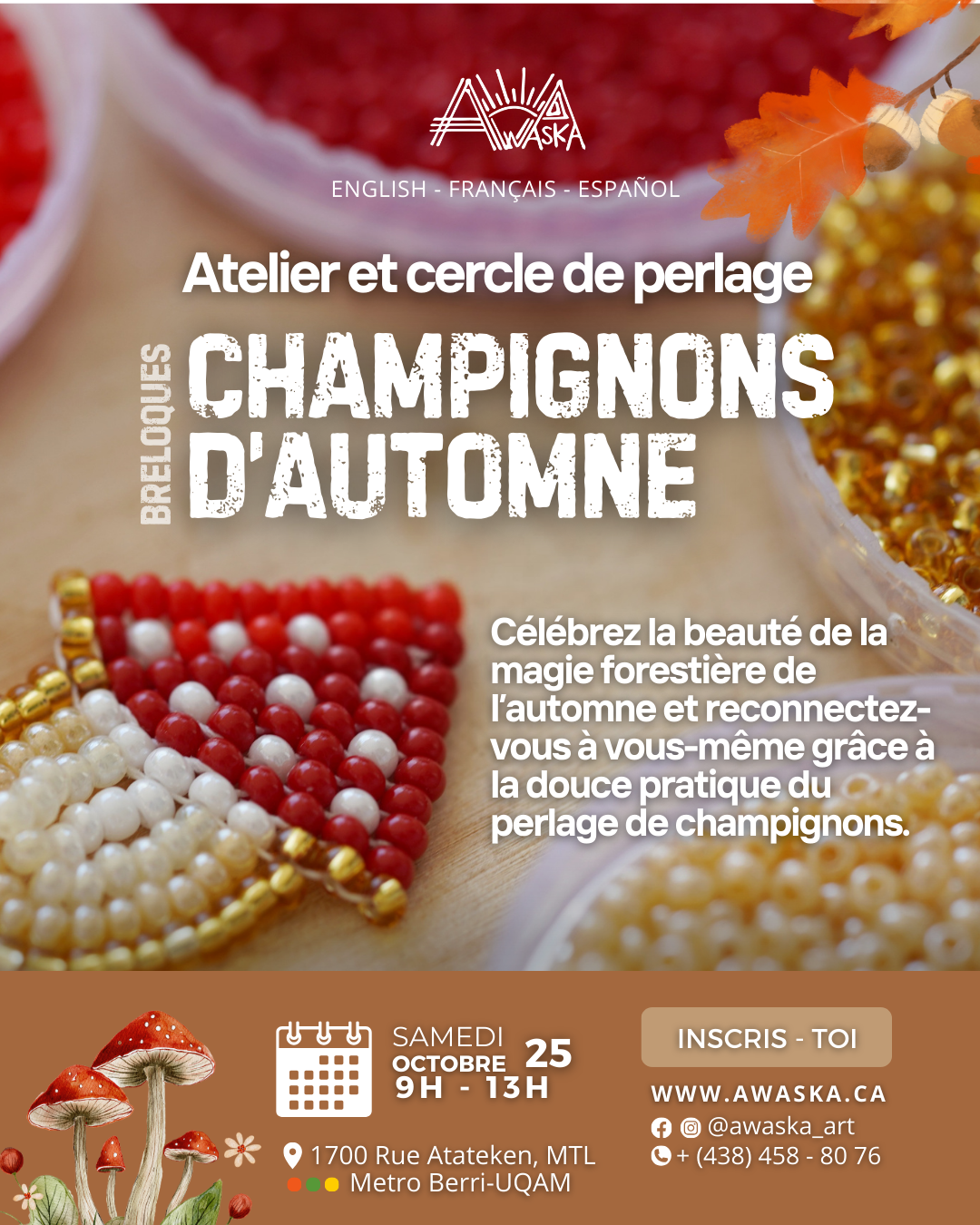 🍂🍄AUTUMN MUSHROOMS - CHARMS BEADING WORKSHOP - OCTOBER 25 🍂🍄
