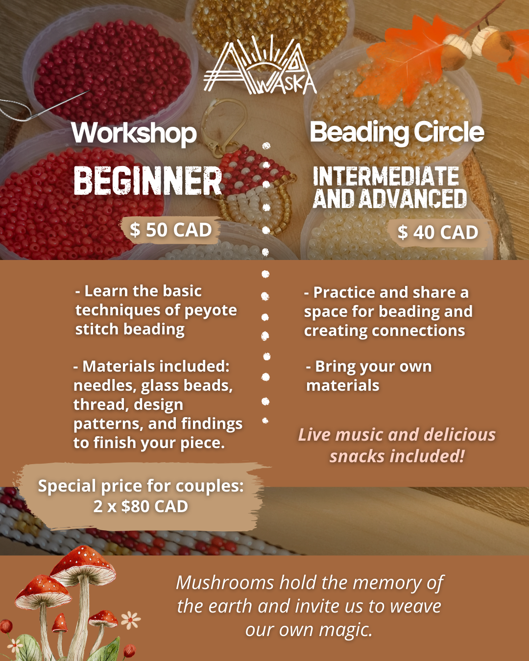 🍂🍄AUTUMN MUSHROOMS - CHARMS BEADING WORKSHOP - OCTOBER 25 🍂🍄
