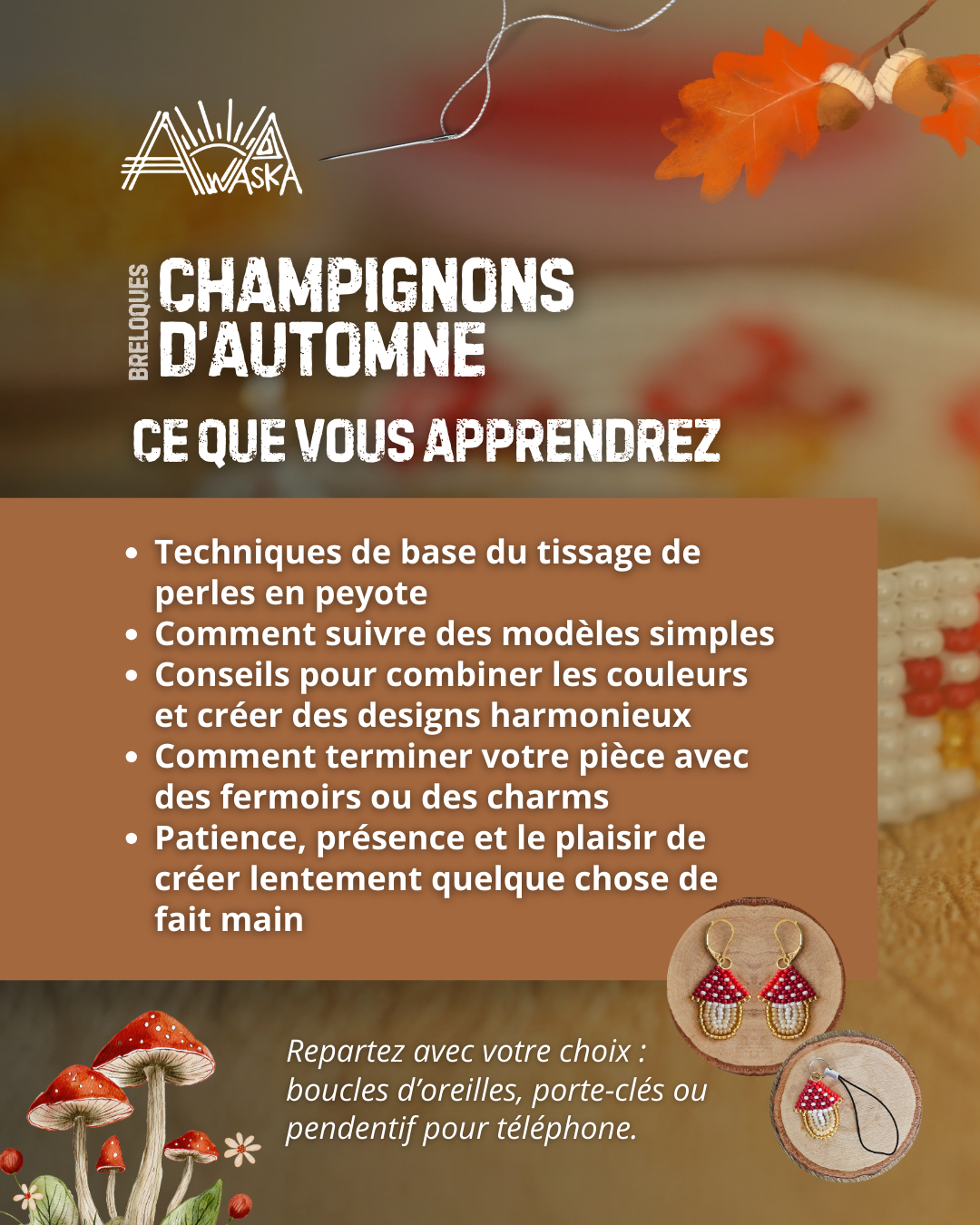 🍂🍄AUTUMN MUSHROOMS - CHARMS BEADING WORKSHOP - OCTOBER 25 🍂🍄