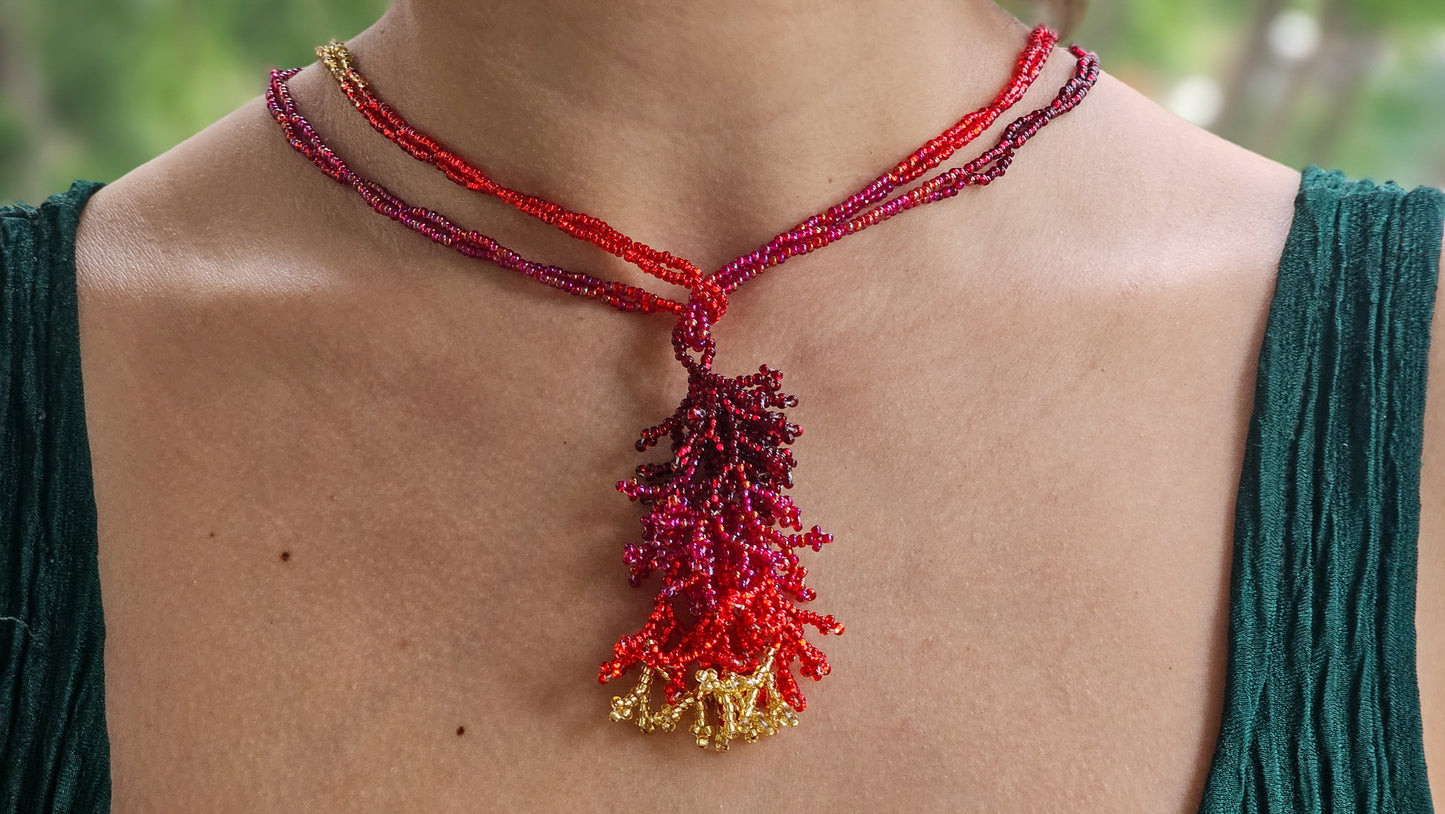 NEW 🪸 OCEAN THREADS 🪸 Beaded Coral Necklace - Crimson Reef
