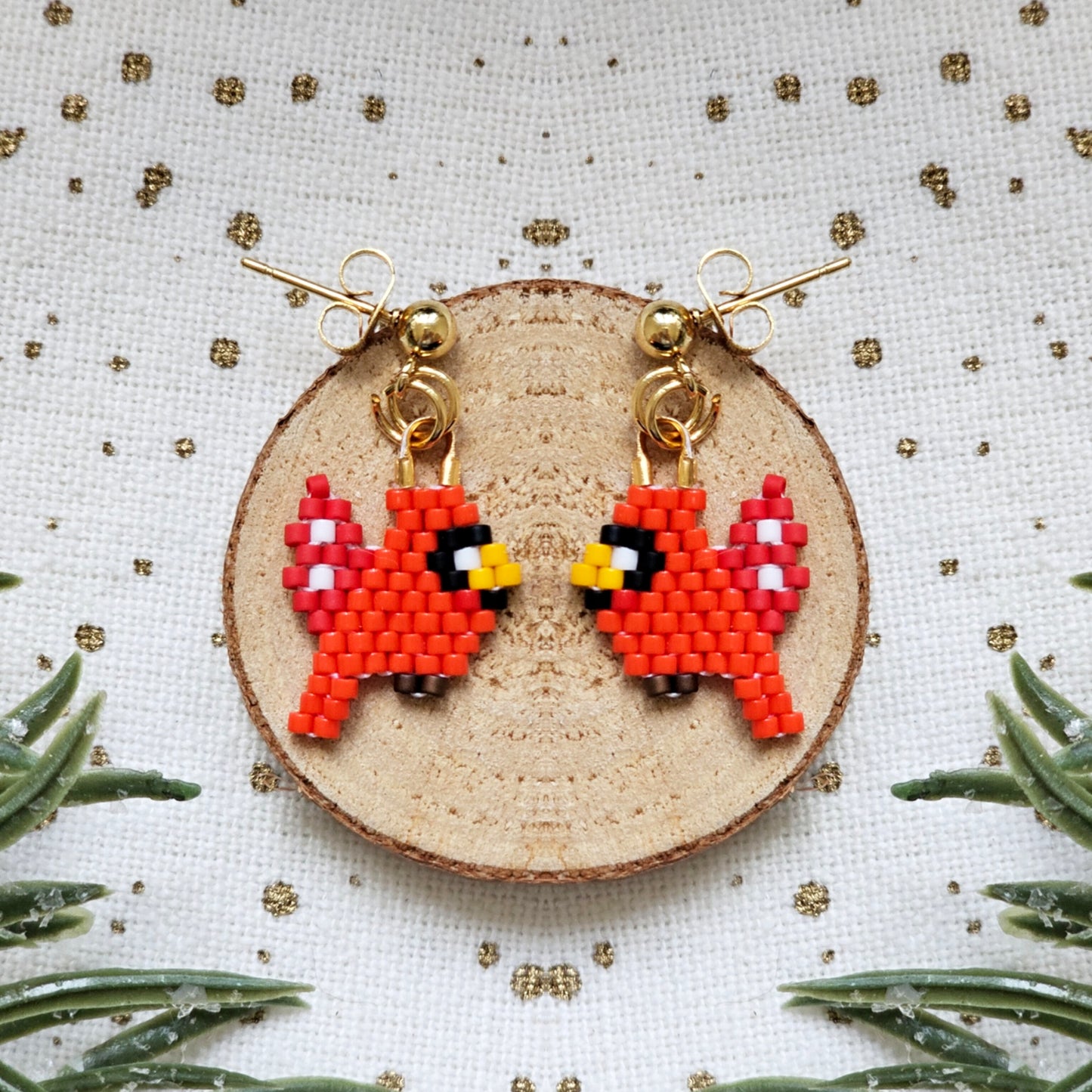🌟NEW🌟 Mini Red Cardinal beaded earrings