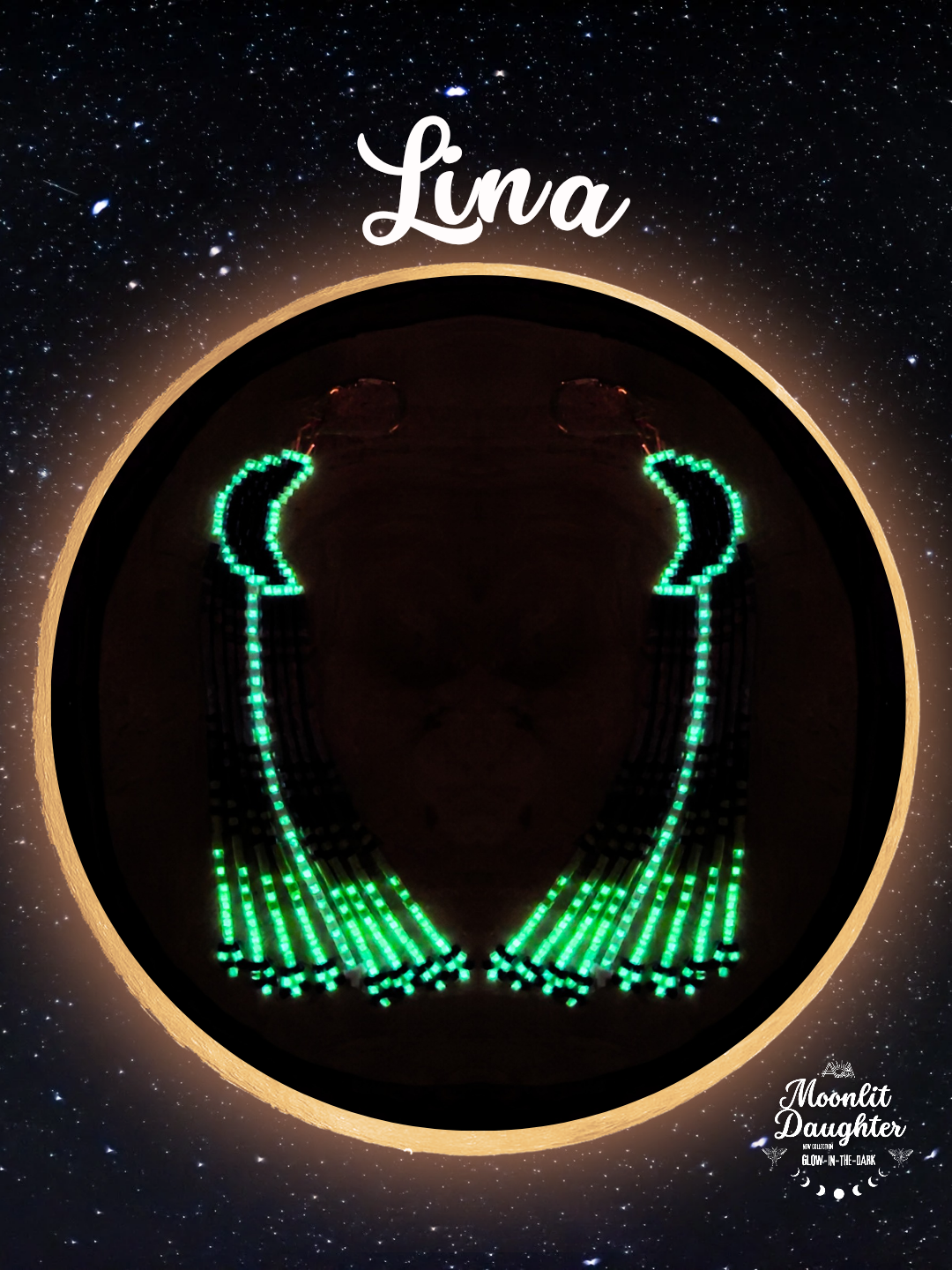 🌙 NEW ✨ LINA 🌟 Glow-in-the-Dark Moon Beaded Earrings🌙✨