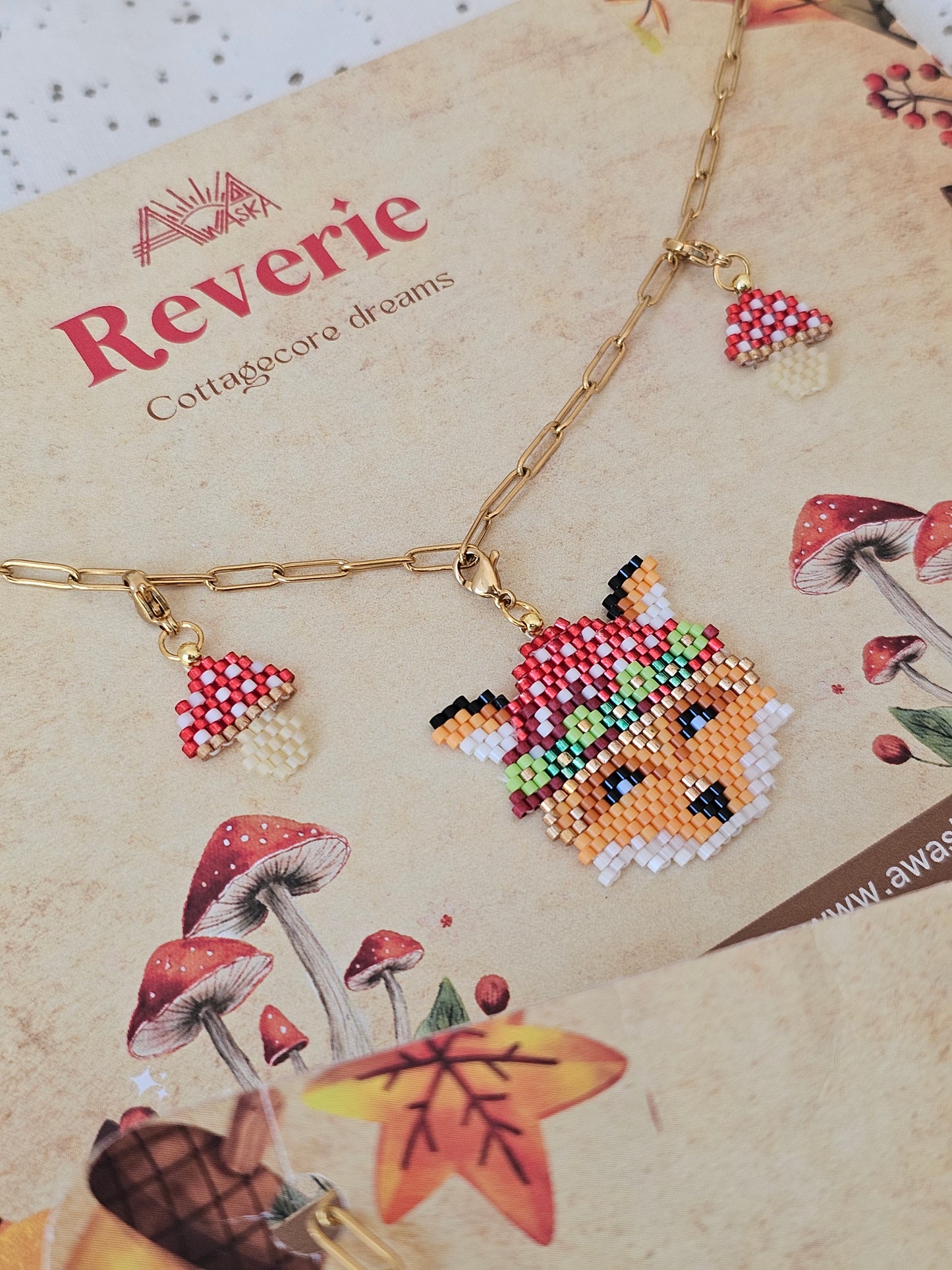 🦊🍁NEW🍂 Reverie ✨Beaded Fox Mushroom Charm Necklace