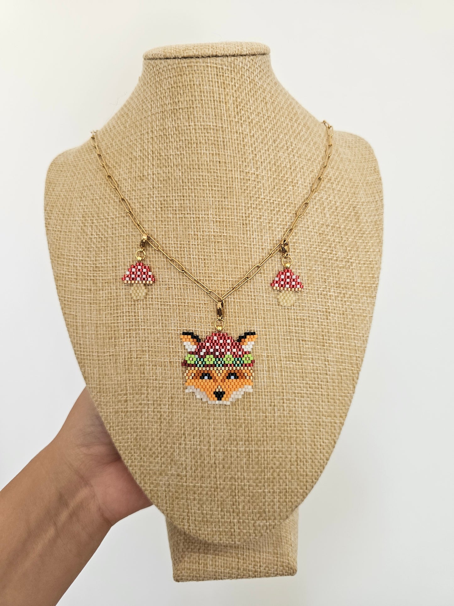 🦊🍁NEW🍂 Reverie ✨Beaded Fox Mushroom Charm Necklace