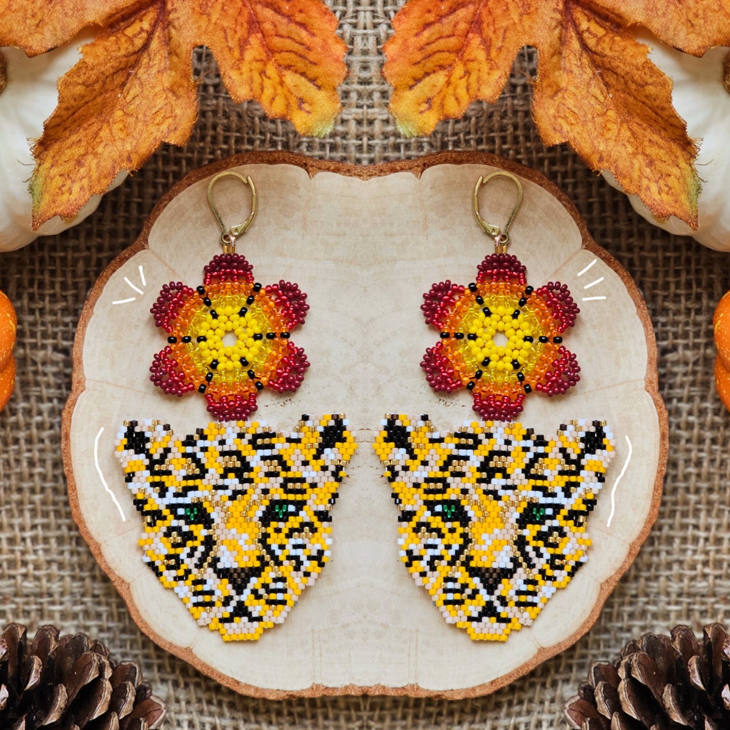 ✨🍁NEW🍁✨ Autumn Jaguar Beaded Earrings