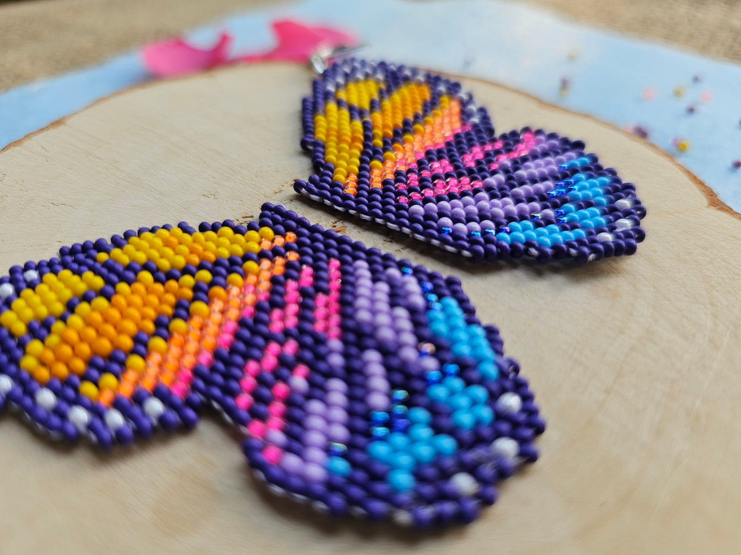 ✨ SUNSET BUTTERFLY ✨💜 Beaded Earrings 🦋