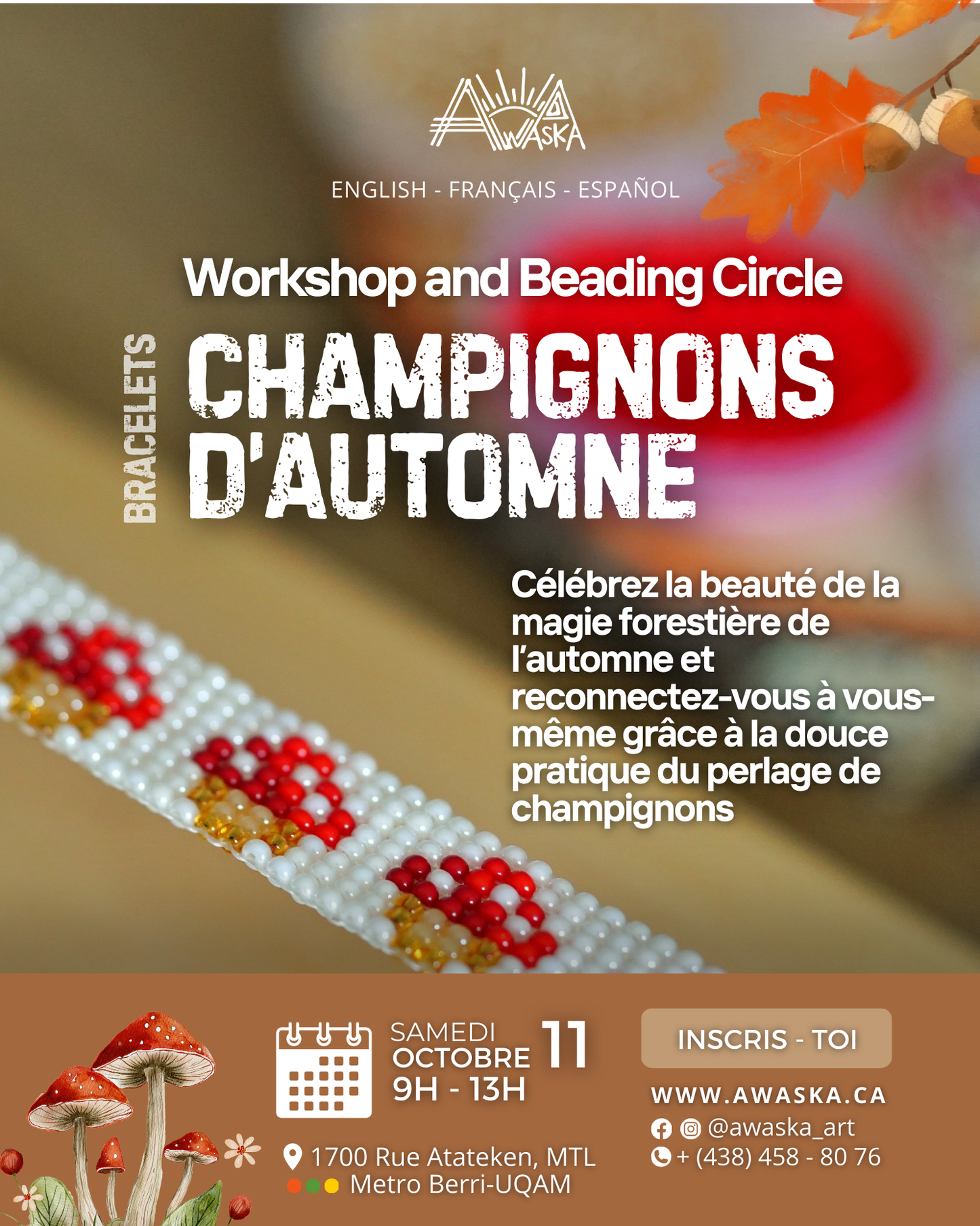 🍂🍄AUTUMN MUSHROOMS - BRACELETS BEADING WORKSHOP - OCTOBER 11 🍂🍄