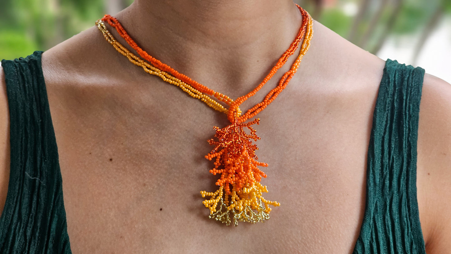 NEW 🪸 OCEAN THREADS 🪸 Beaded Coral Necklace - Sunfire Reef