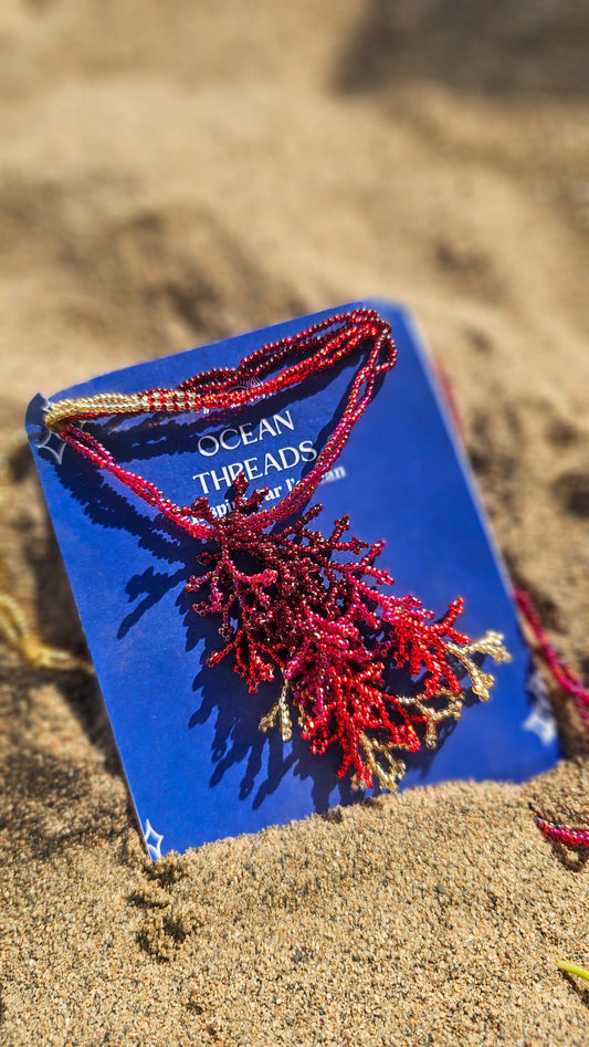 NEW 🪸 OCEAN THREADS 🪸 Beaded Coral Necklace - Crimson Reef