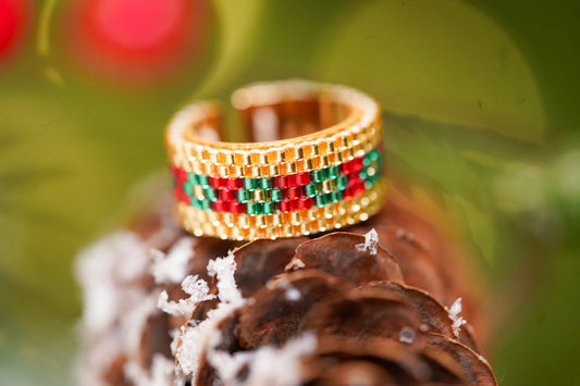 ❤️🎄NEW🎄❤️ Sound of Flowers Christmas Beaded Ring  ✨