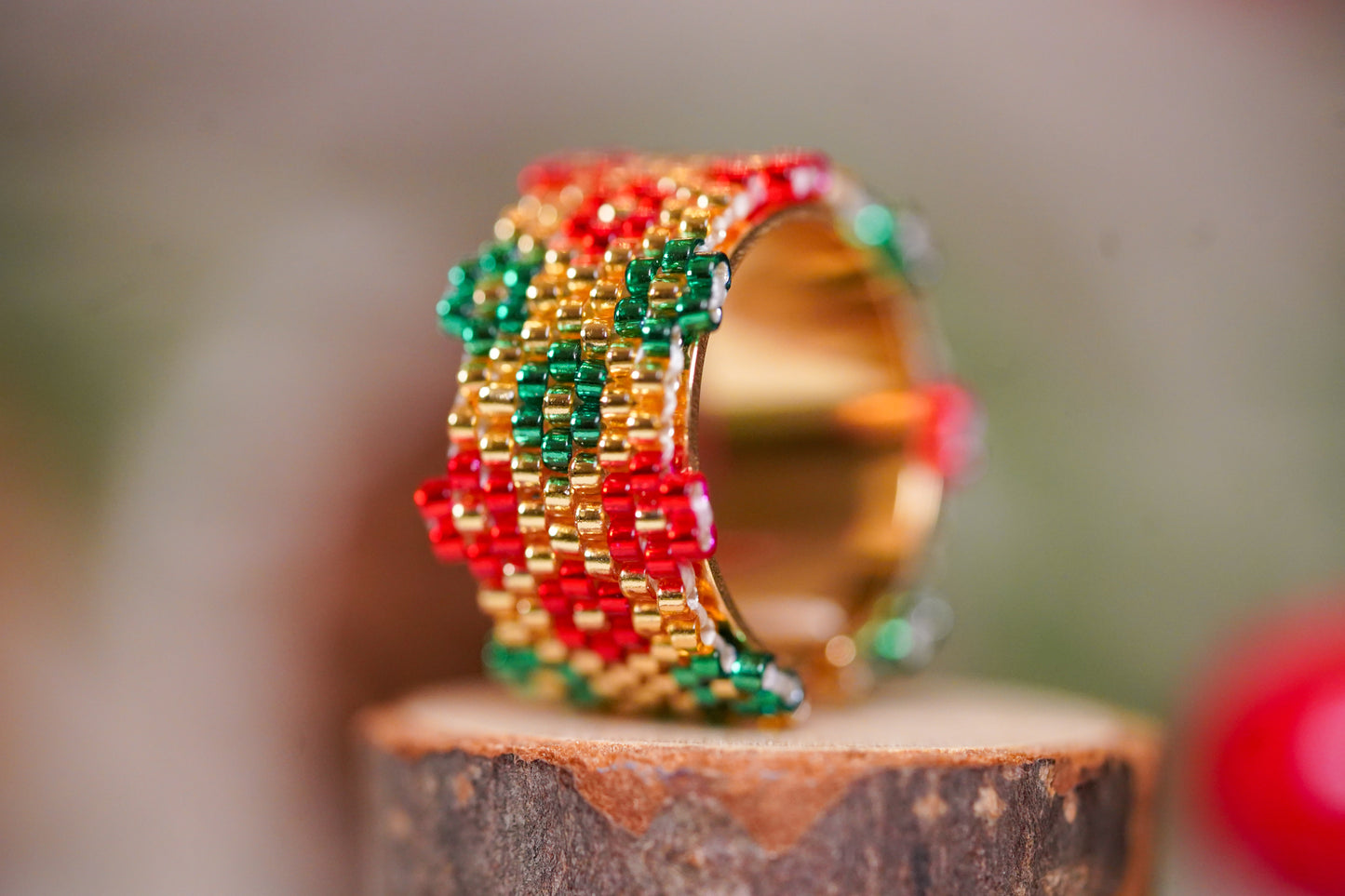 ❤️🎄NEW🎄❤️ Sound of Flowers Christmas Beaded Ring  ✨