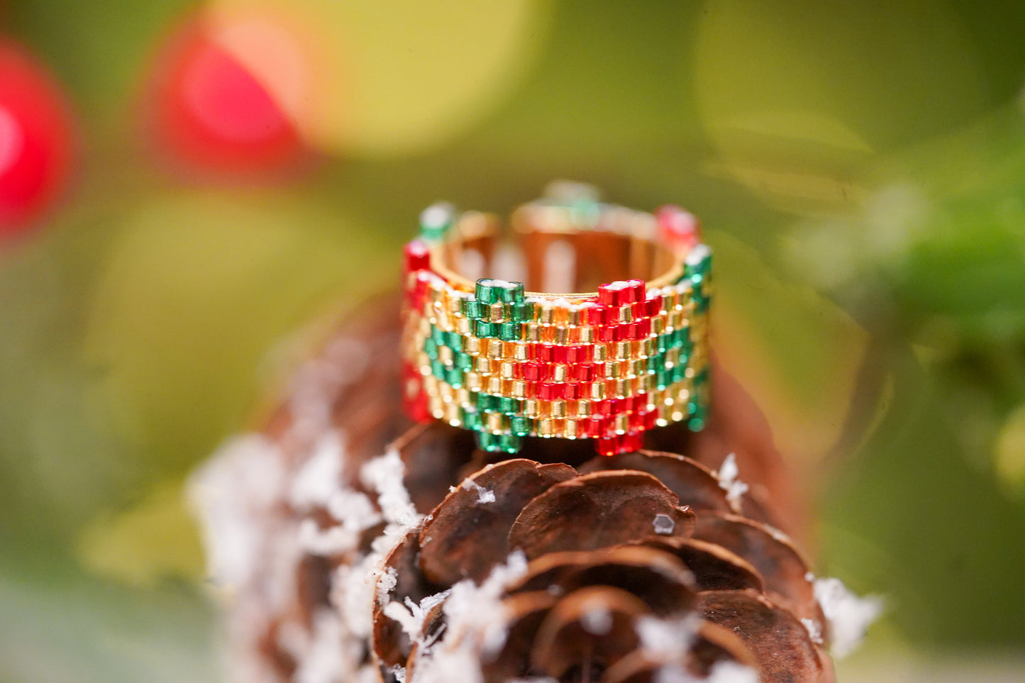 ❤️🎄NEW🎄❤️ Sound of Flowers Christmas Beaded Ring  ✨