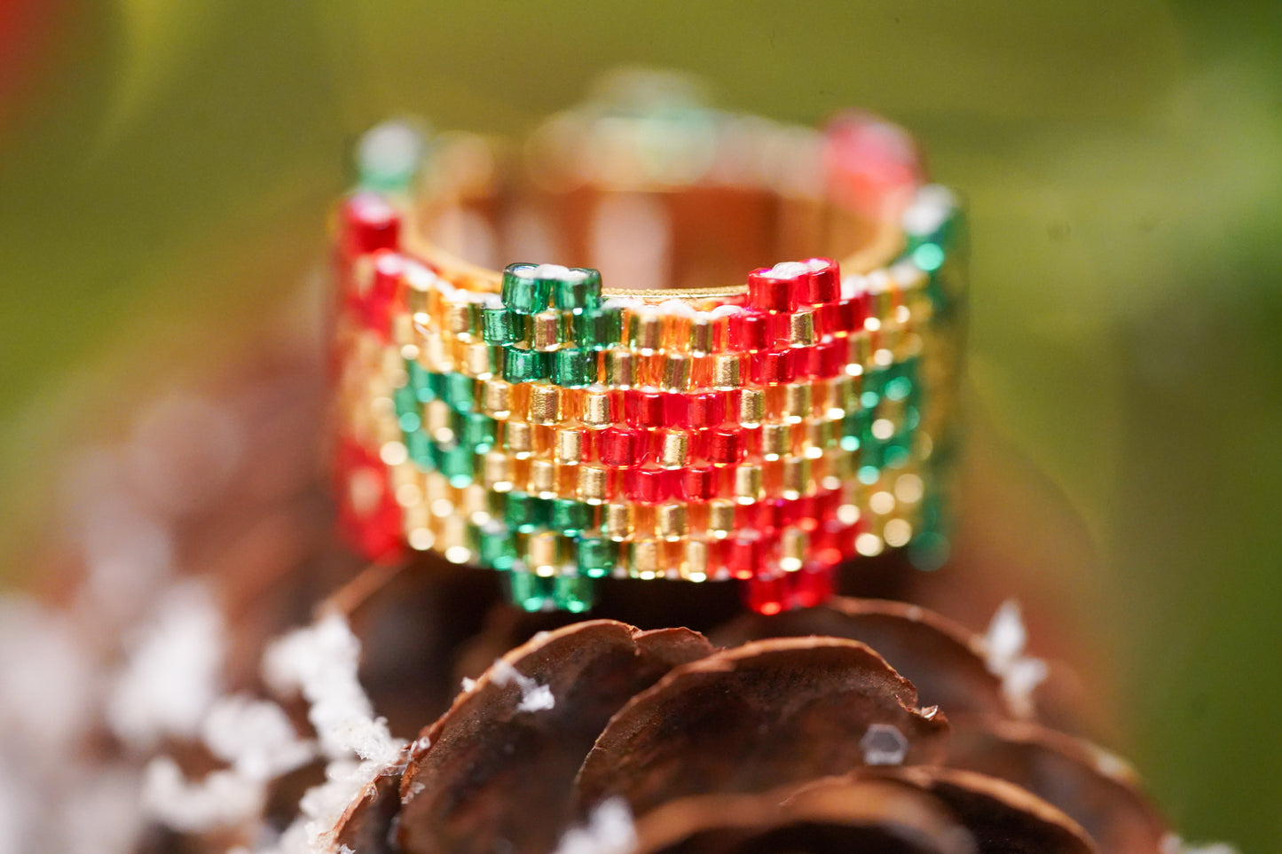 ❤️🎄NEW🎄❤️ Sound of Flowers Christmas Beaded Ring  ✨