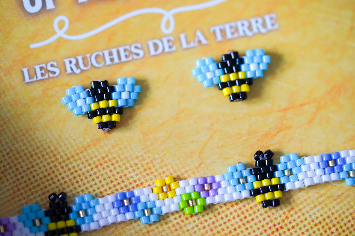 💛✨ NEW✨🐝 HIVES OF THE EARTH ✨ SET — Mini Bee Beaded Earrings & Wildflower Beaded Bracelet