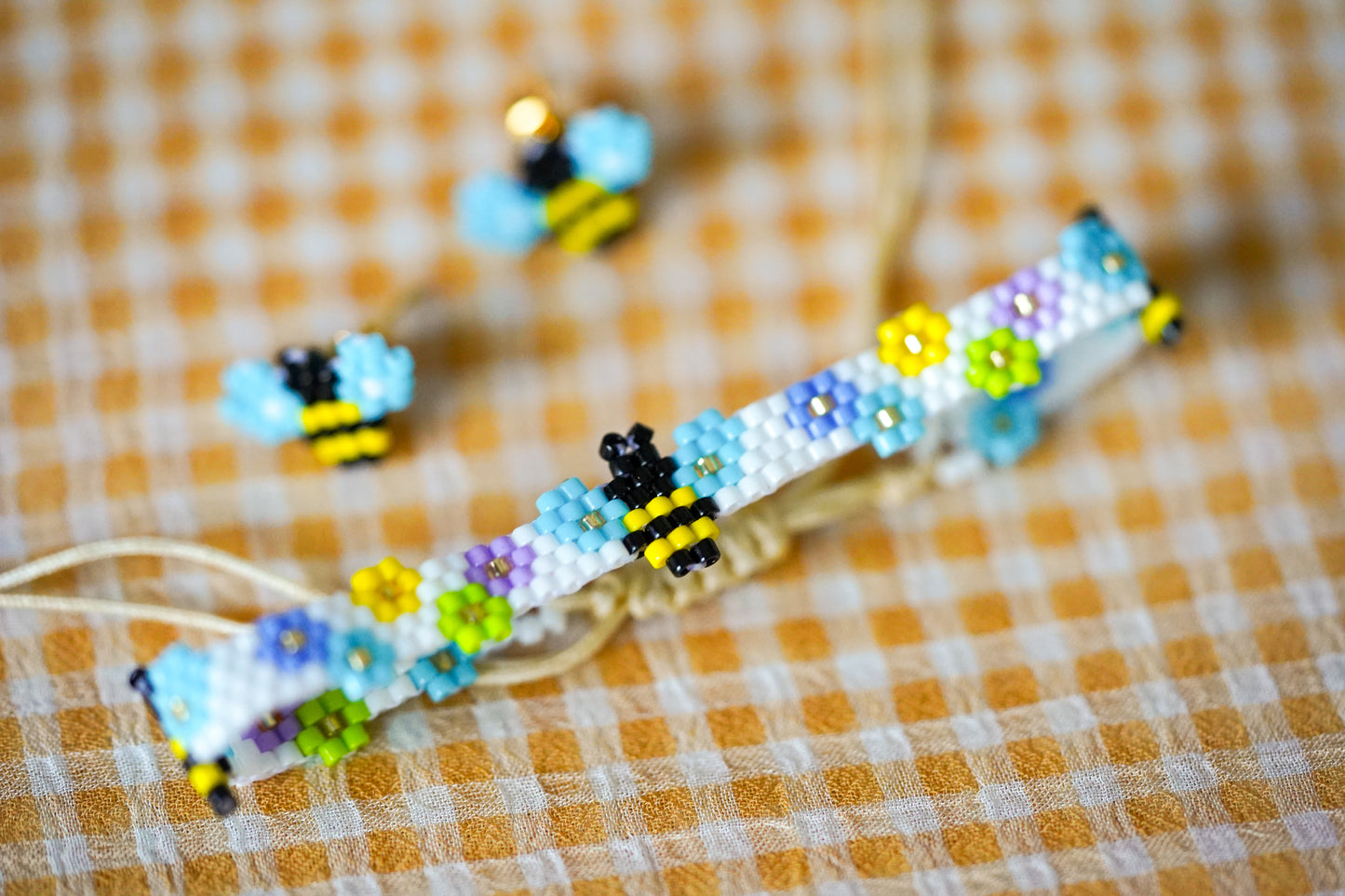 💛✨ NEW✨🐝 HIVES OF THE EARTH ✨ SET — Mini Bee Beaded Earrings & Wildflower Beaded Bracelet