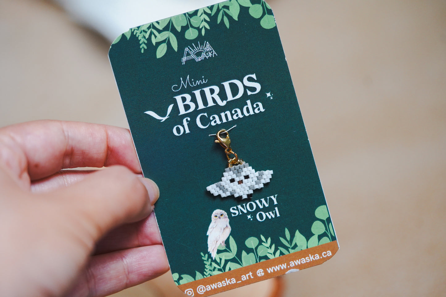 🌟 NEW✨ BEADED CHARMS ♥️ BIRDS OF CANADA (Mini) ✨ Snowy Owl