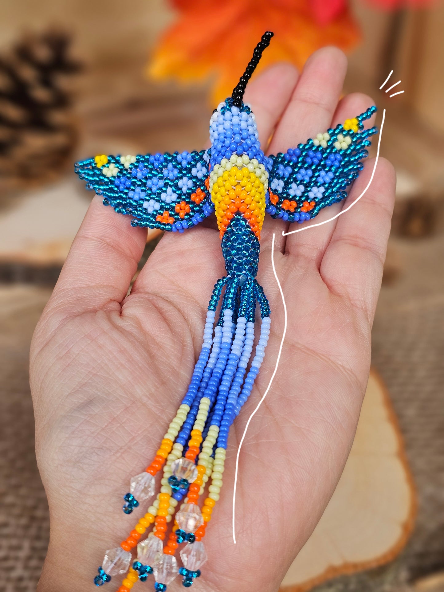 ✨✨🍁 ✨Little humming bird🍂✨3D Beading - Blue/Orange