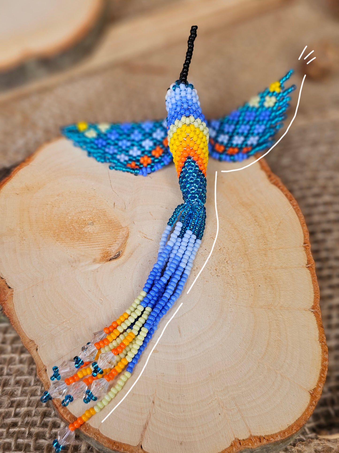 ✨✨🍁 ✨Little humming bird🍂✨3D Beading - Blue/Orange