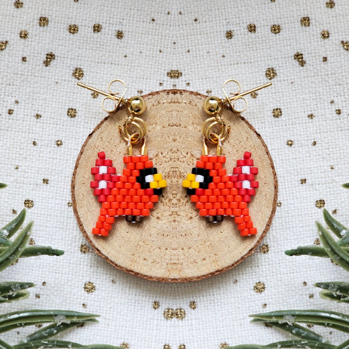 🌟NEW🌟 Mini Red Cardinal beaded earrings