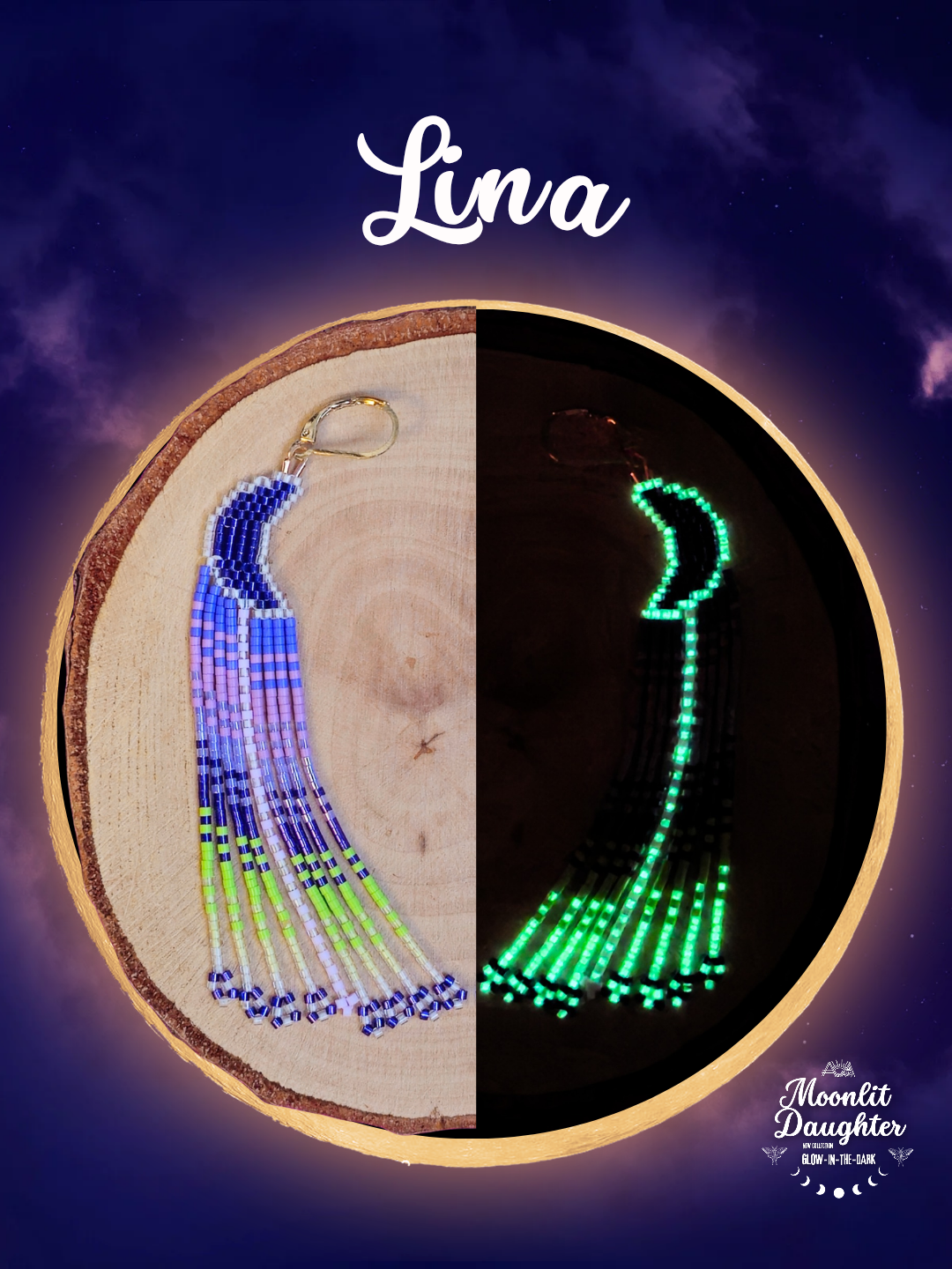 🌙 NEW ✨ LINA 🌟 Glow-in-the-Dark Moon Beaded Earrings🌙✨