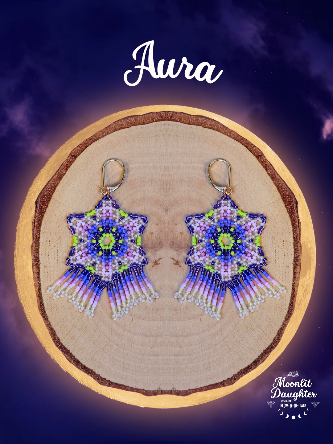 🌙 NEW ✨ AURA 🌟 Glow-in-the-Dark Flower Beaded Earrings🌙✨