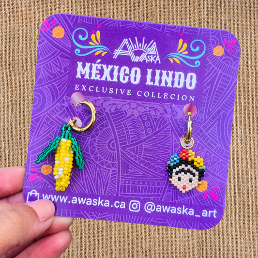 💜 NEW ✨ Beaded Frida & Corn Earrings