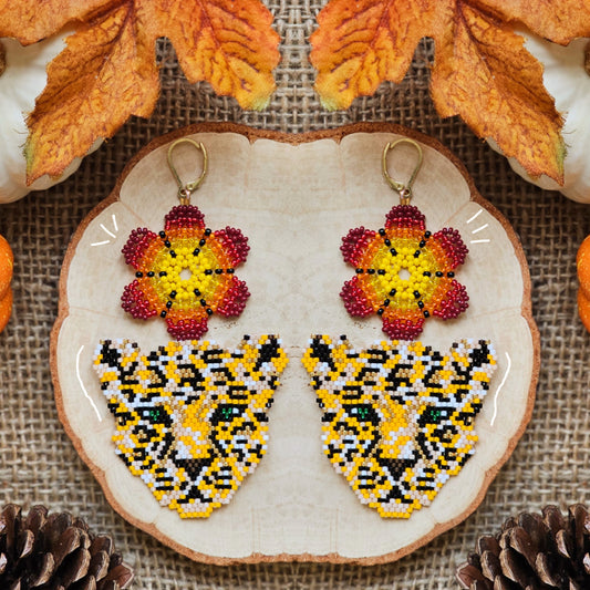 ✨🍁NEW🍁✨ Autumn Jaguar Beaded Earrings