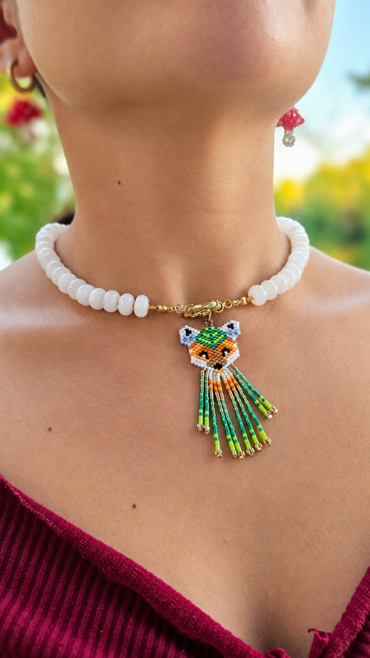 🦊🌿 NEW - Forest SPIRIT Beaded Fox - Gemstone Necklace