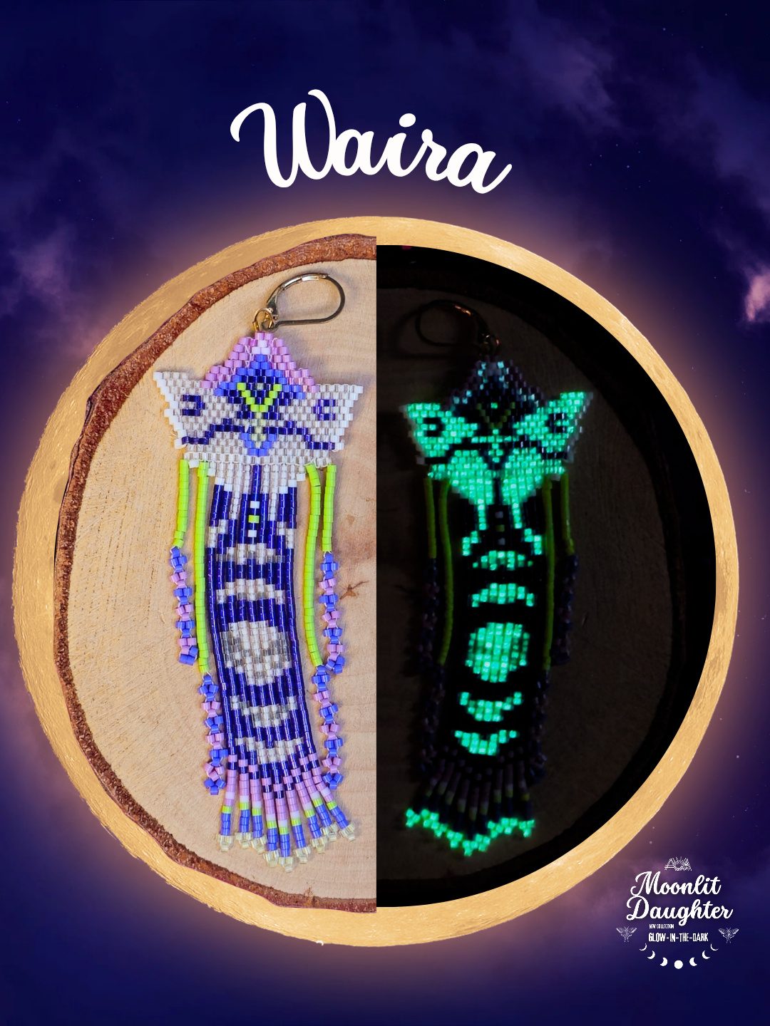🌙 NEW ✨ WAIRA 🌟 Glow-in-the-Dark Luna Moth Beaded Earrings 🌙✨