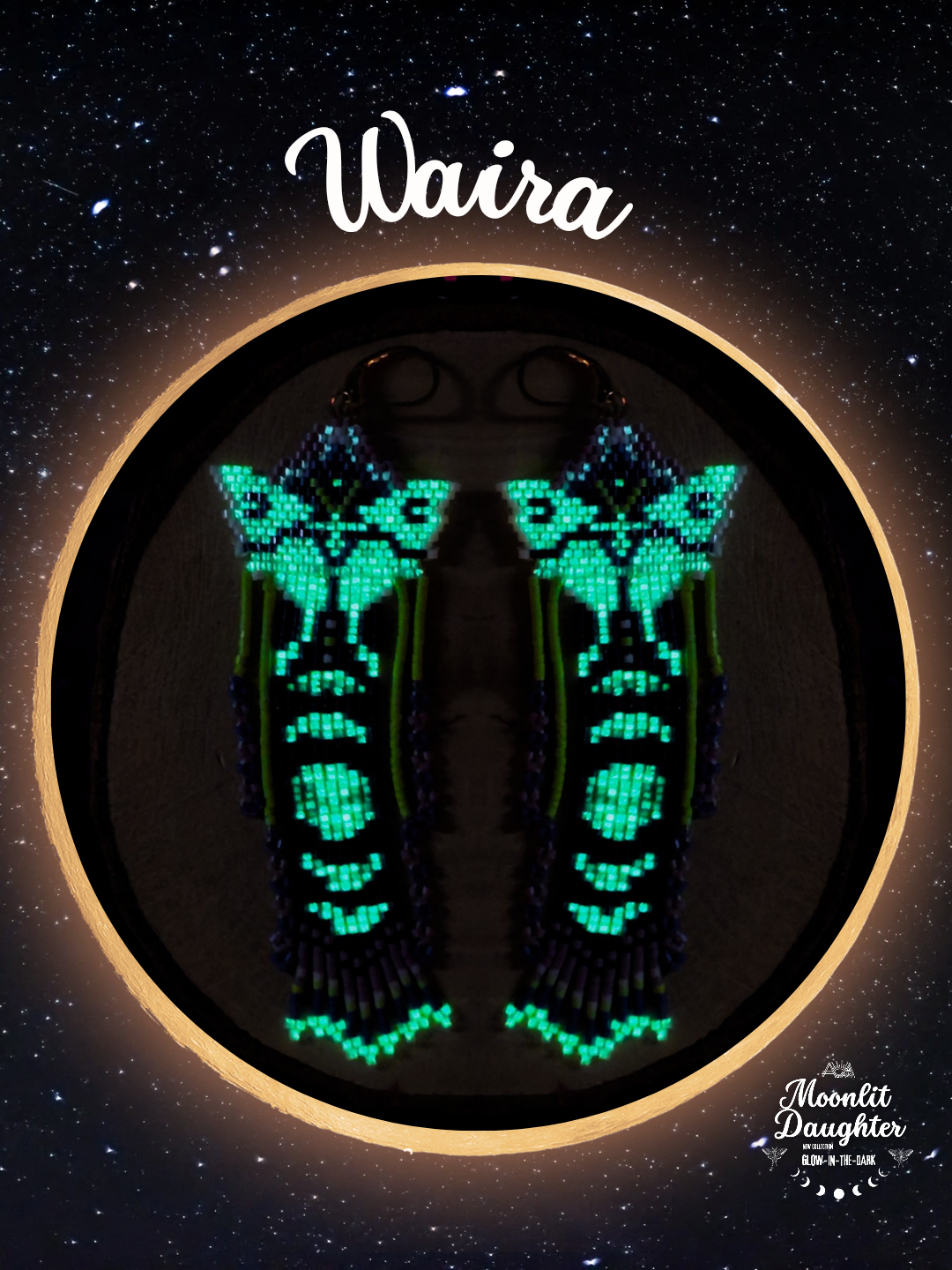 🌙 NEW ✨ WAIRA 🌟 Glow-in-the-Dark Luna Moth Beaded Earrings 🌙✨