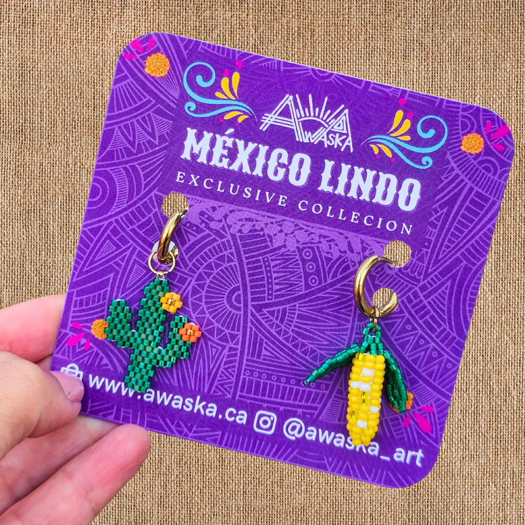 💜 NEW ✨ Beaded Nopal & Corn Earrings 🌿🌽
